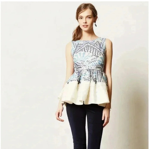 Anthropologie Fish Fry Kerala Daksha Stitched Peplum Top size 2 - Picture 1 of 6